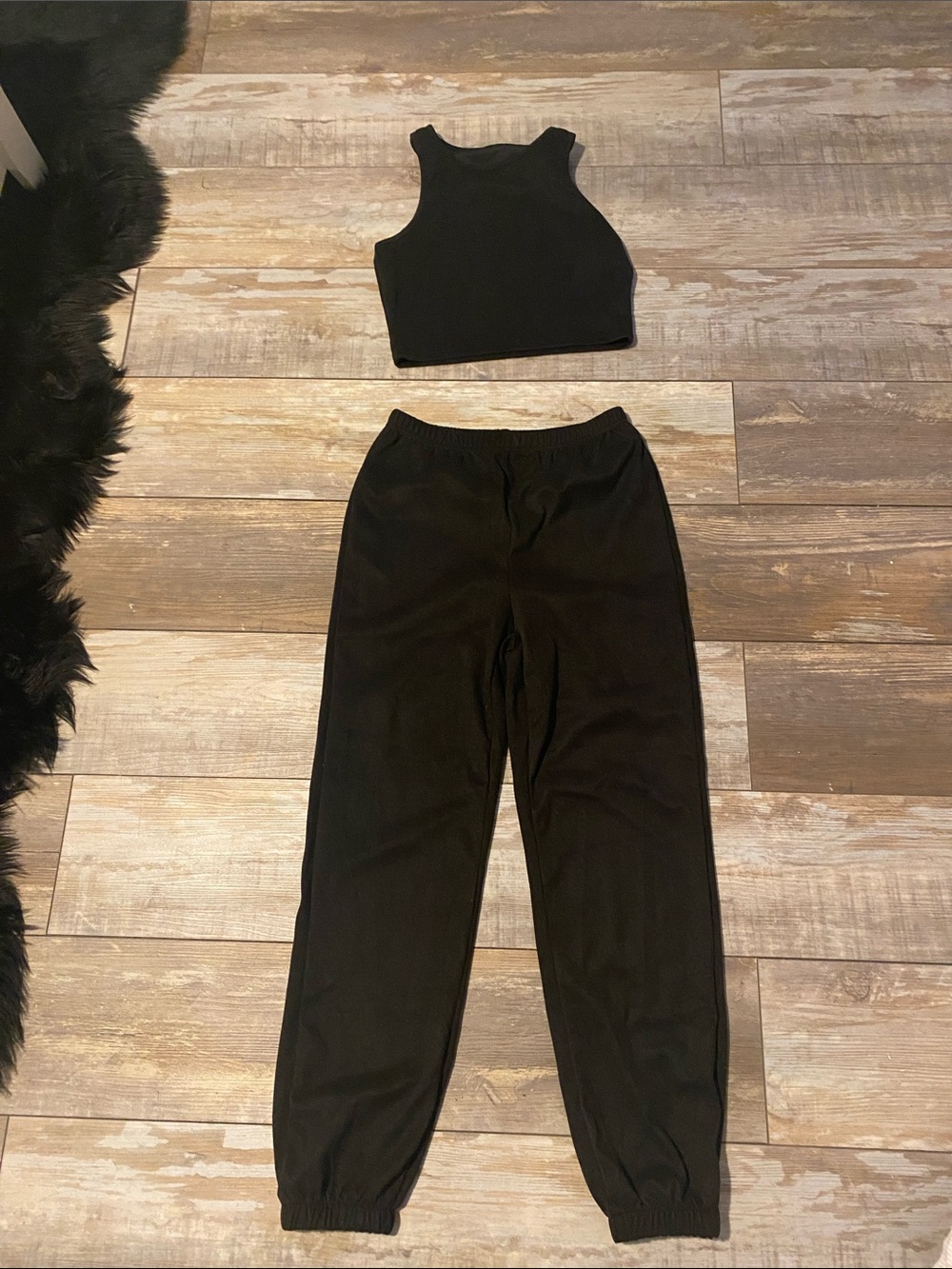 Black Women’s High-Rise Jogger Pants with Crop Tank - Classic Set